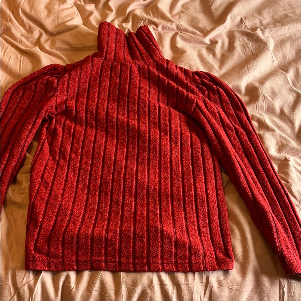 Zara Red Ribbed Long Sleeve Tee
